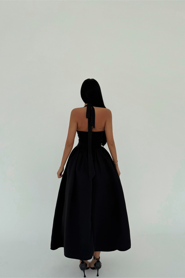 Siyah Ballerina İncili Fiyonk Detay Elbise ATE-2558 - 4