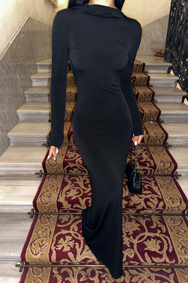 Siyah Basic Uzun Elbise ATE-0249 - 2