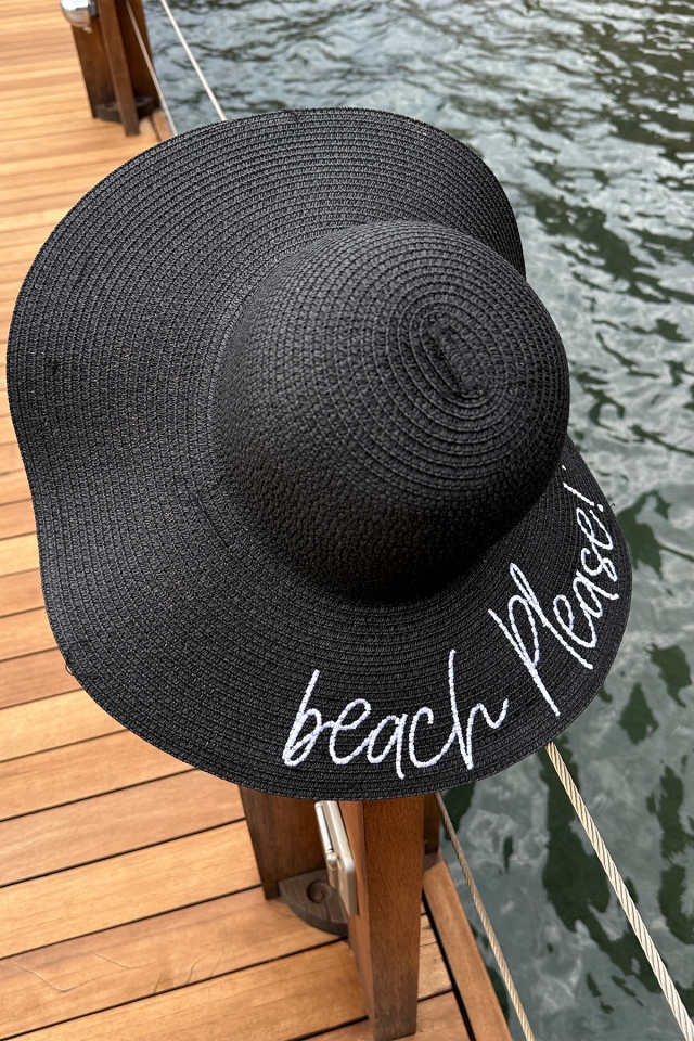 Siyah Beach Plesea Yazılı Hasır şapka ATE6587 - 2