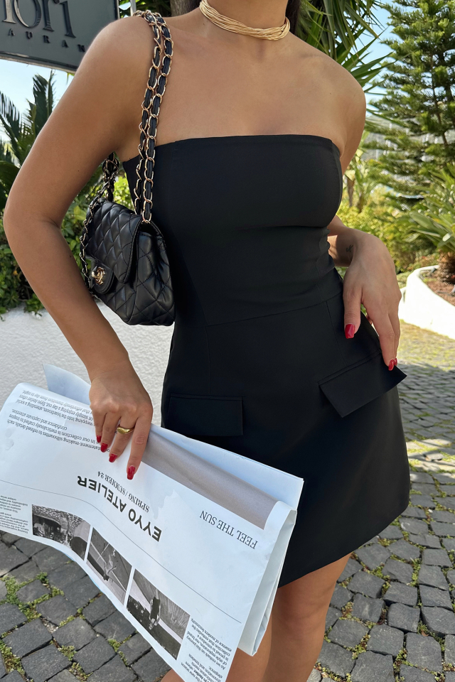 Siyah Belinda Straplez Mini Elbise ATE-1071 - 2