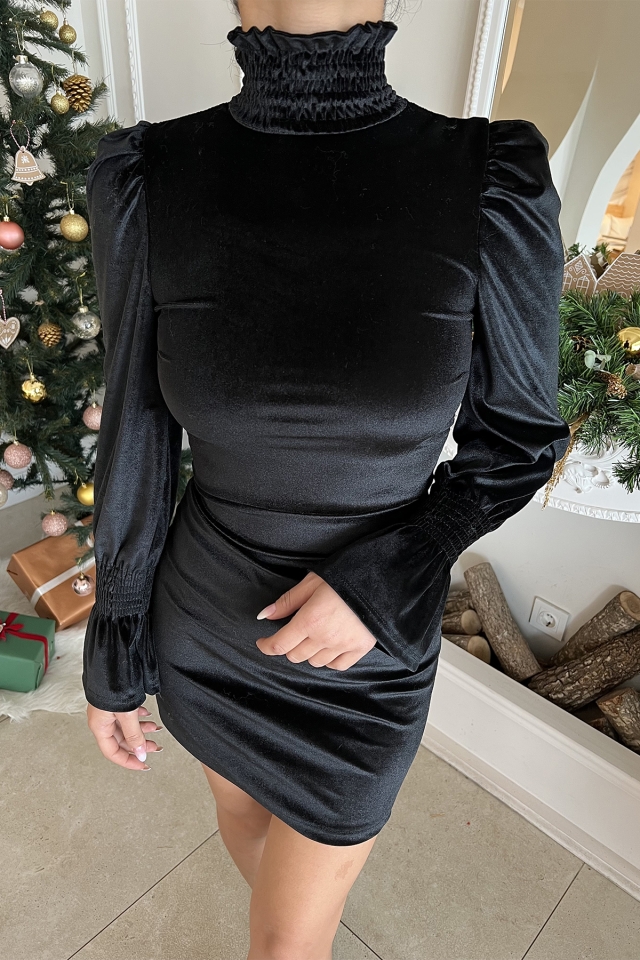 Siyah Boğazlı Mini Elbise ATE2884 - 2