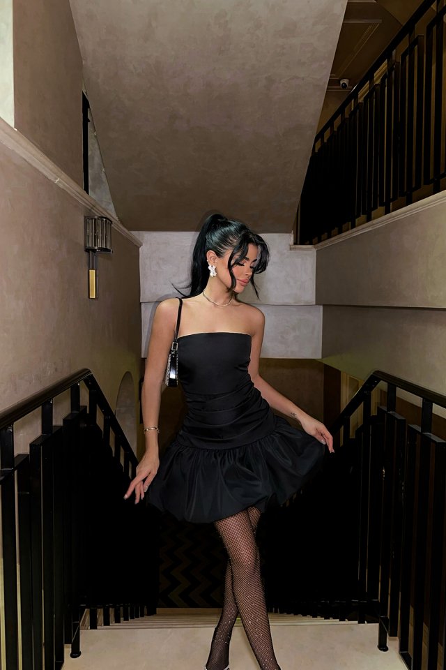 Siyah Büzgülü Mini Elbise ATE-0907 - 4