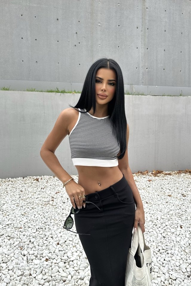 Siyah Çizgili Crop Top ATE7988 - 4