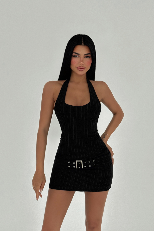 Siyah Joa Mini Kemer Detaylı Elbise ATE-2543 - 1