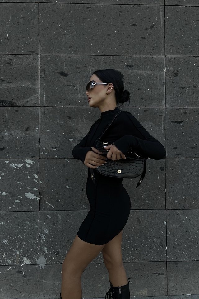 Siyah Dikiş Detay Mini Elbise ATE2014 - 5