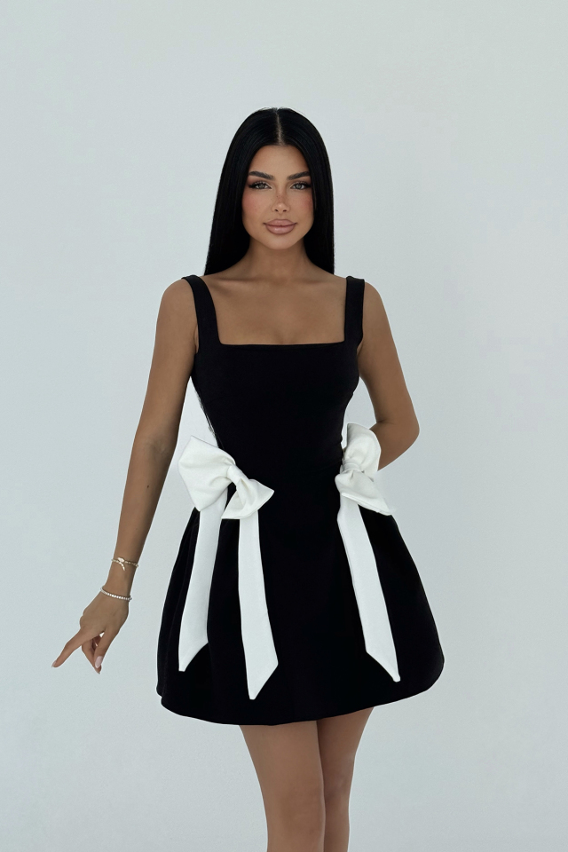 Siyah Nellie Fiyonk Detaylı Mini Elbise ATE-2718 - 2