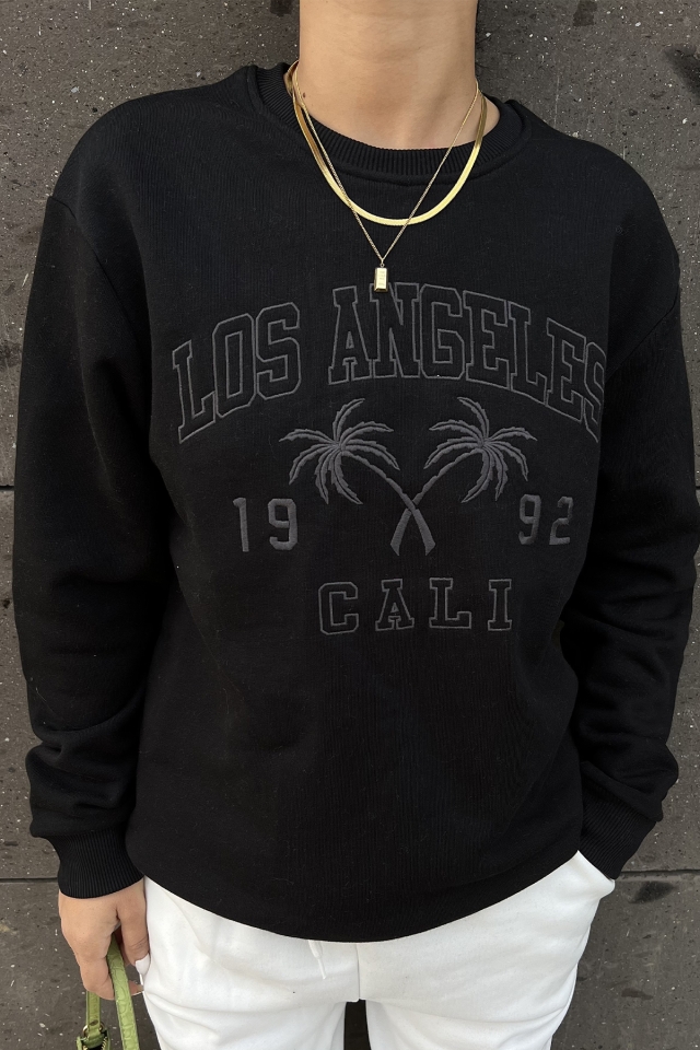 Siyah Los Angeles Baskılı Sweat ATE2387 - 2