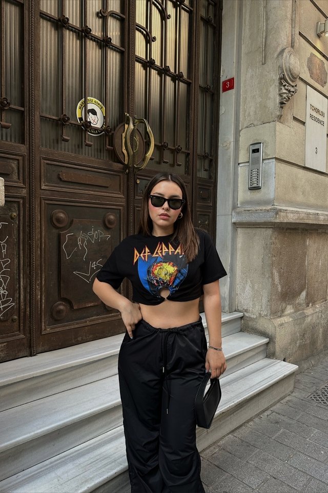 Siyah Önü Baskılı Crop Top ATE6624 