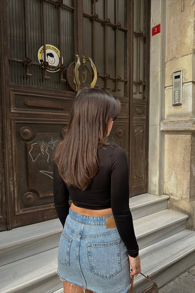 Siyah Önü Transparan Crop Top ATE6152 - 2