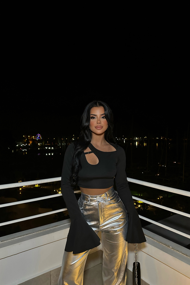 Siyah Pencere Detay Crop Top ATE8530 - 3