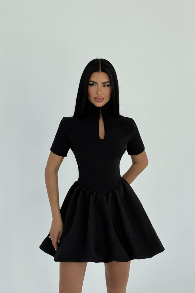 Siyah Pencere Detay Mini Elbise ATE-2309 - 1