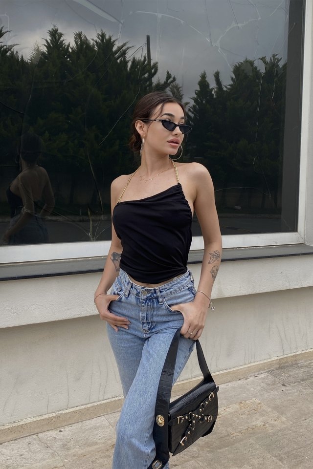 Siyah Sırt Detay Crop Top ATE6687 - 3