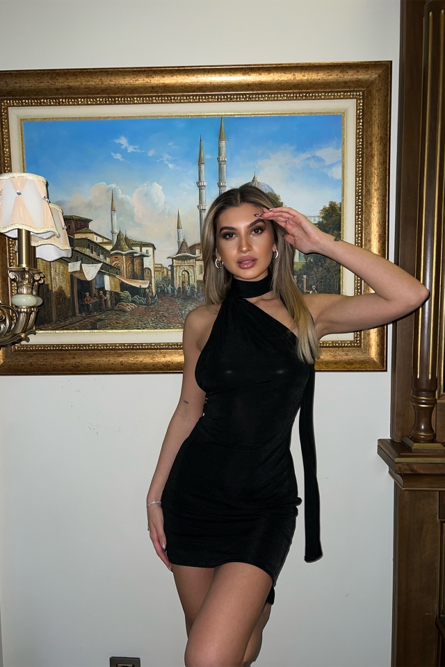 Siyah Sırt Detay Mini Elbise ATE3760 - 6