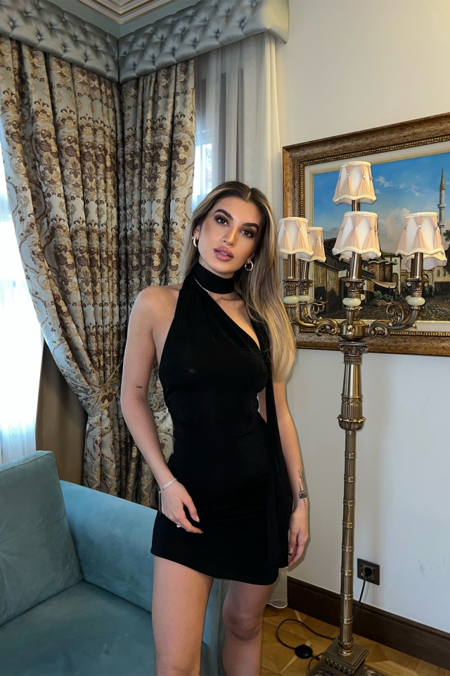 Siyah Sırt Detay Mini Elbise ATE3760 - 7