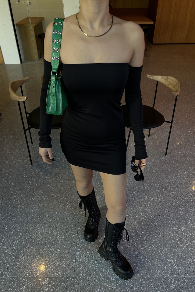 Siyah Straplez Mini Elbise ATE3921 - 2