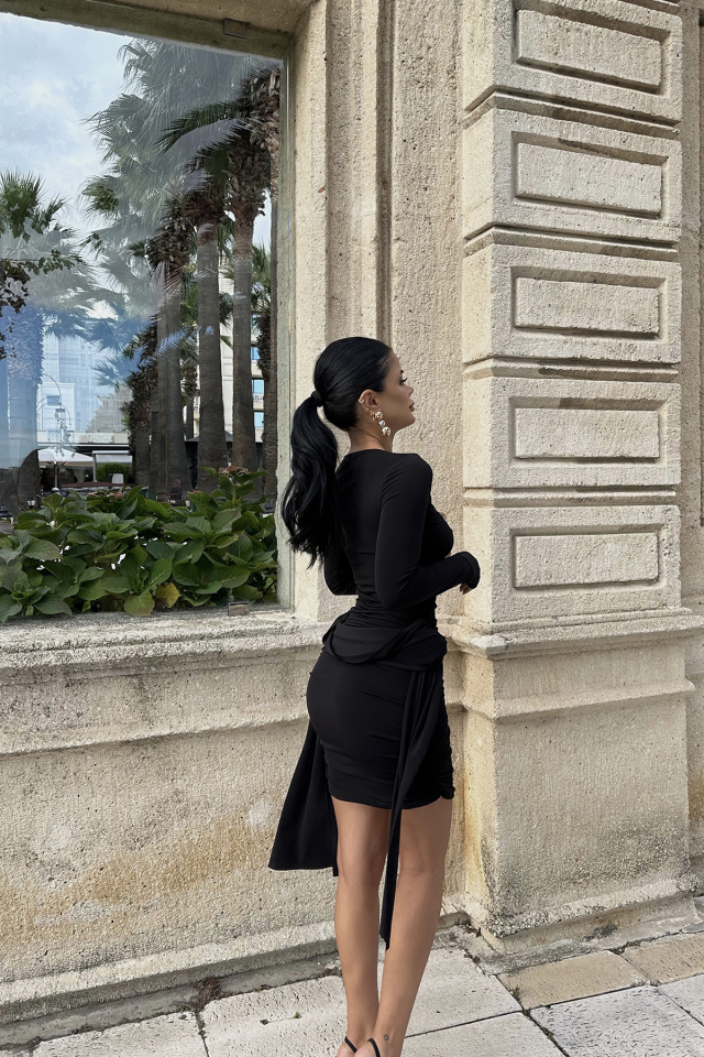 LAILA Siyah Tasarım Elbise ATE8465 - 5