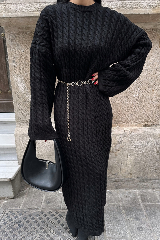Siyah Triko Uzun Elbise ATE-0823 - 2