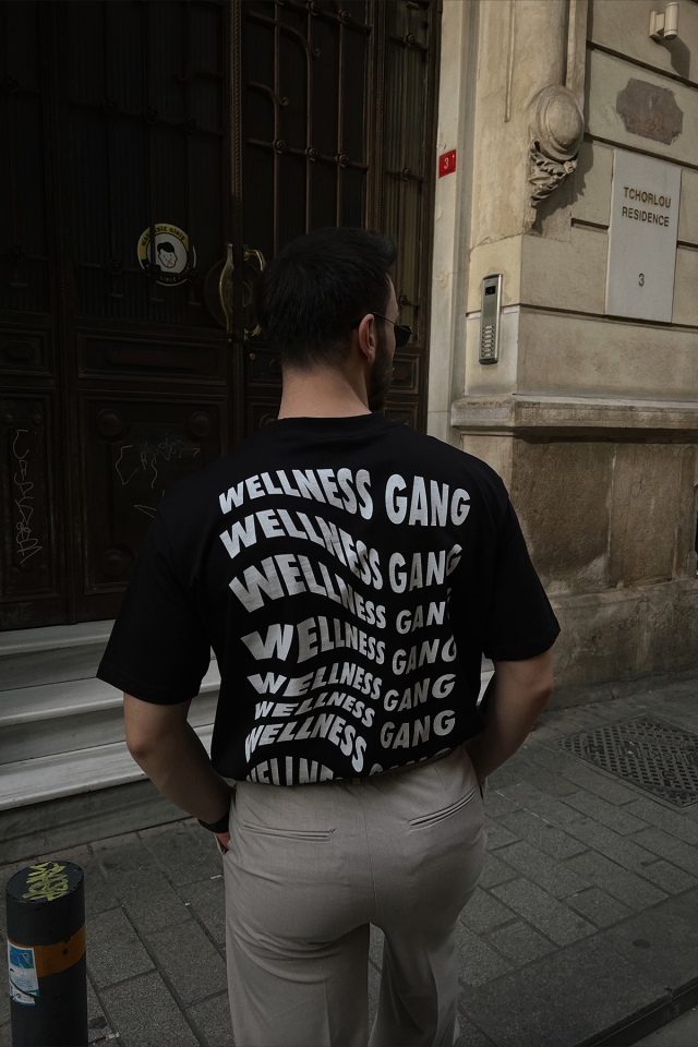 Siyah Wellness Gang Baskılı Tişört ATE4409 