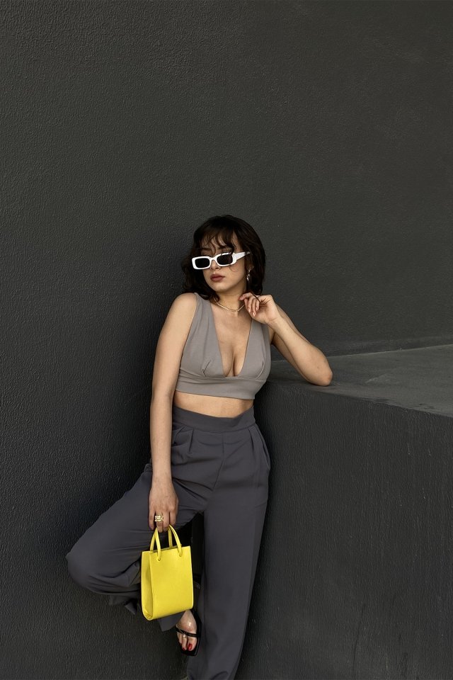 Stone Color Strapped Crop Top ATE1239 - 1
