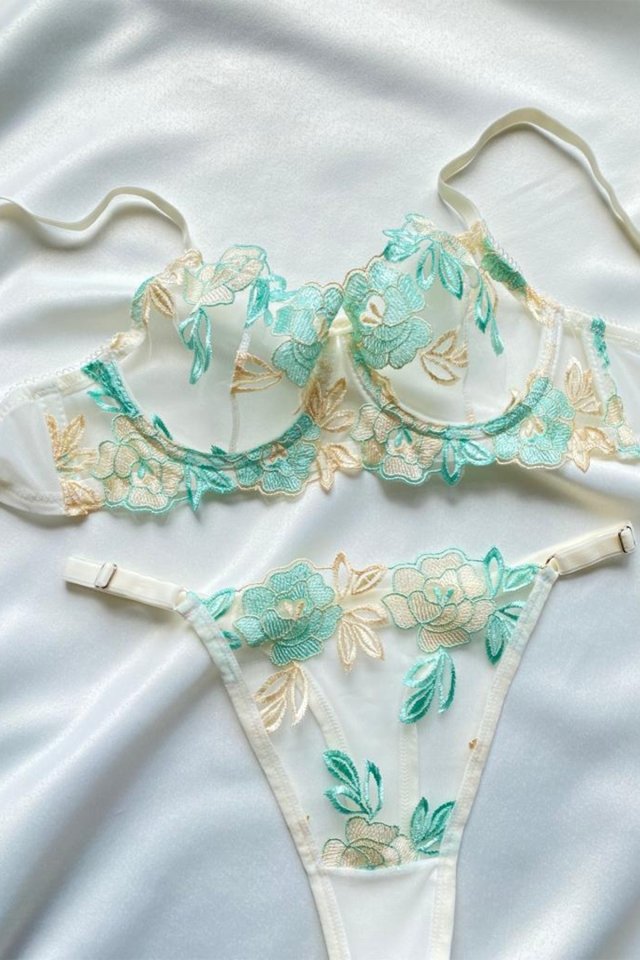 Turquoise Floral Pattern Underwear AATE6879 - 2