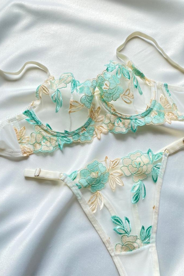 Turquoise Floral Pattern Underwear ATE6879 - 1
