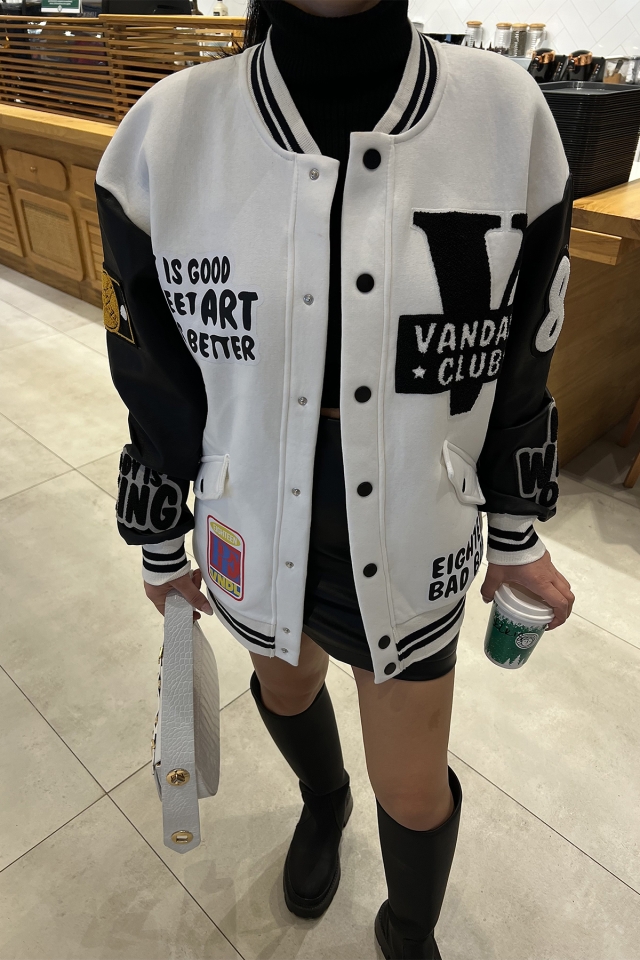 White Letter Printed College Jacket ATE2963 - 2