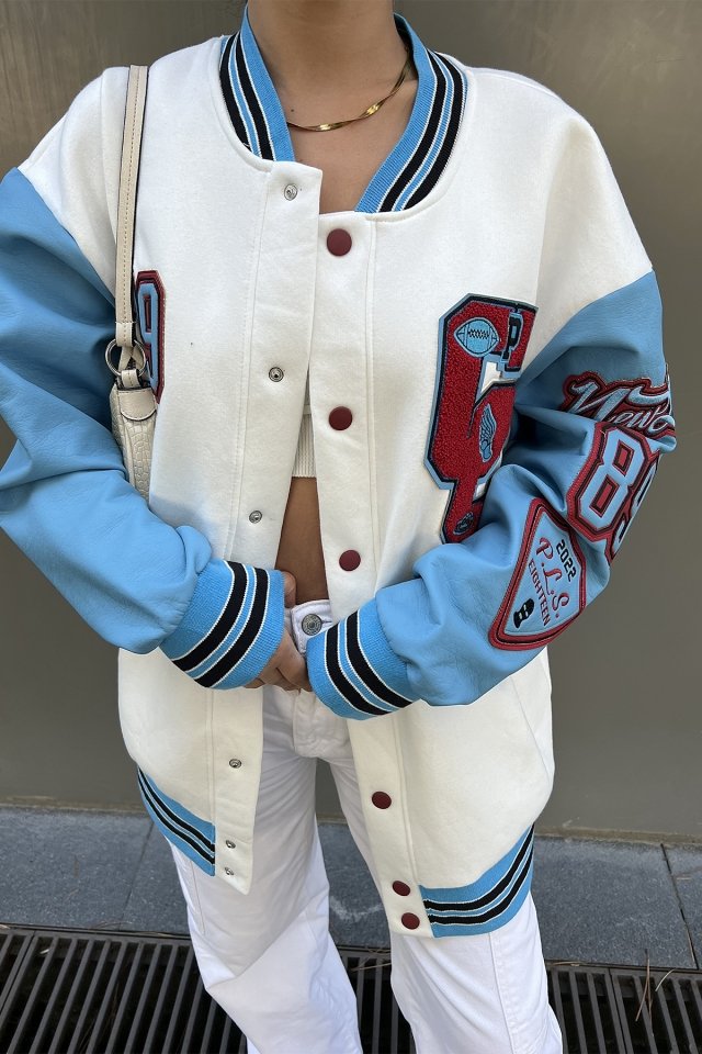 White Printed Sleeve College Jacket ATE2316 - 2