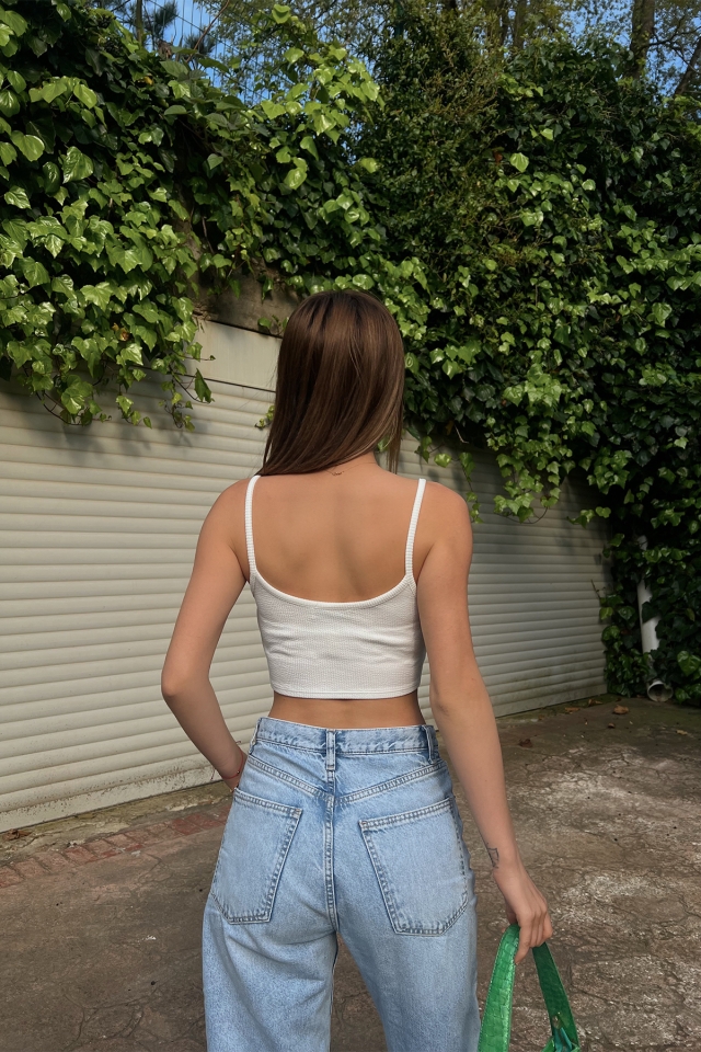 White Stitch Detail Strapped Crop Top ATE6436 - 3