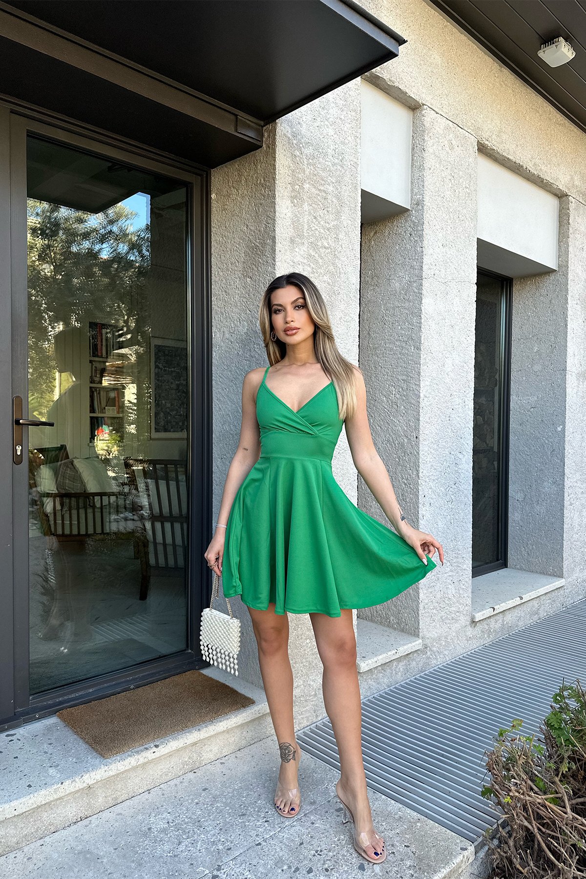 Yeşil Askılı Basic Elbise ATE4874 - 4