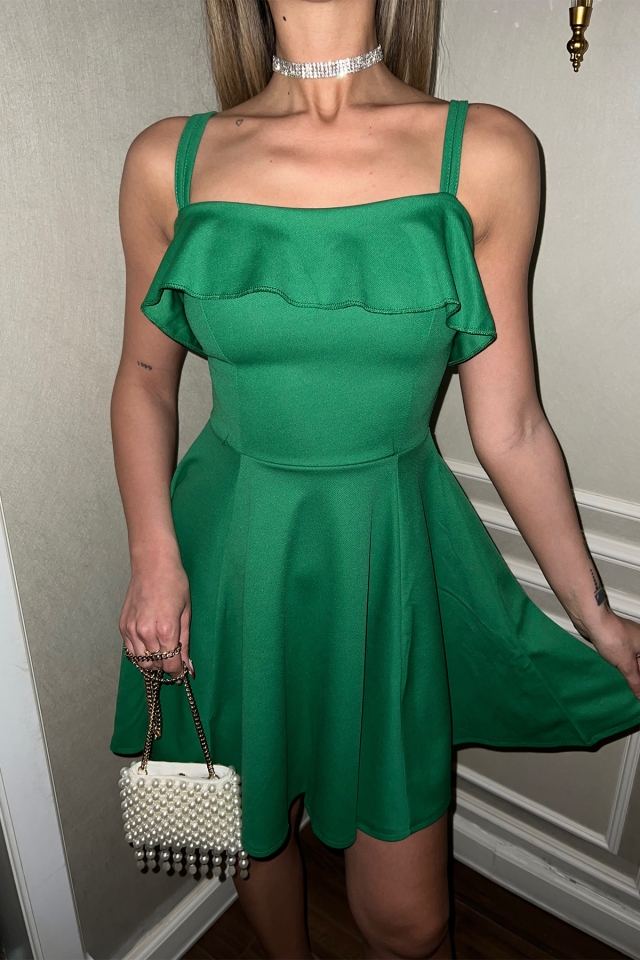 Yeşil Düşük Kol Mini Elbise ATE4686 - 2
