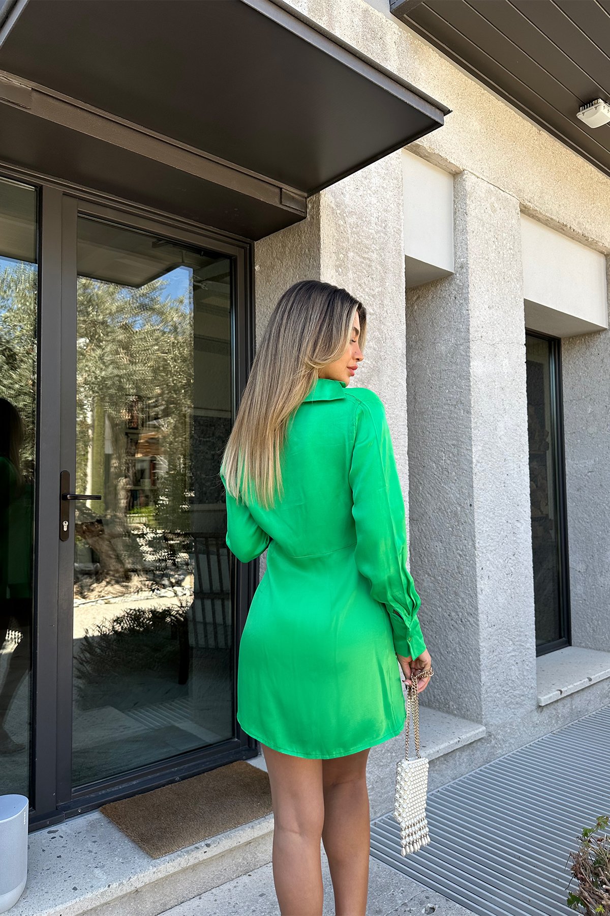 Yeşil Gömlek Yaka Mini Elbise ATE4872 - 5
