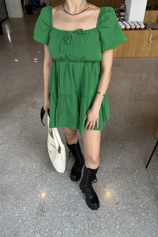 Yeşil Önden Bağlamalı Mini Elbise ATE4822 - 2