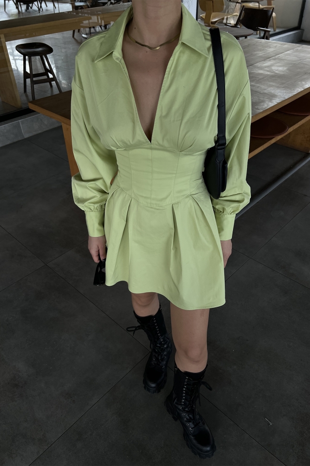 Yeşil Sırt Detay Mini Elbise ATE4161 - 2