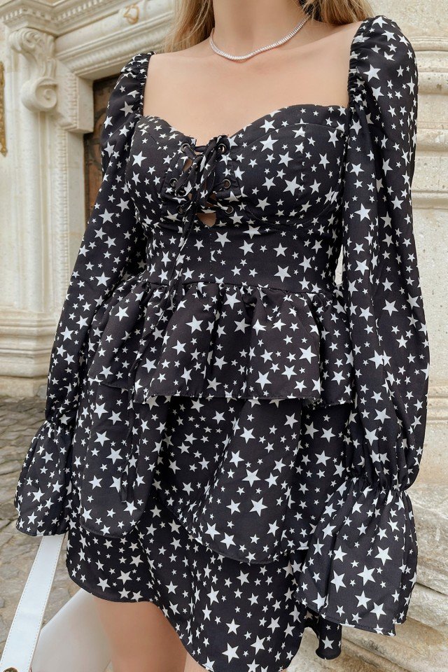 Yıldız Desen Kalp Yaka Elbise HP1 - 5